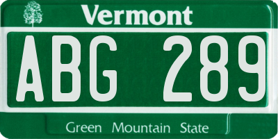 VT license plate ABG289