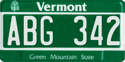 VT license plate ABG342