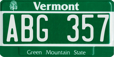 VT license plate ABG357