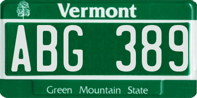 VT license plate ABG389