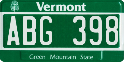 VT license plate ABG398