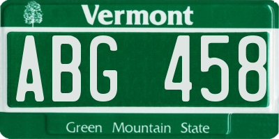 VT license plate ABG458