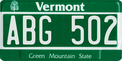 VT license plate ABG502