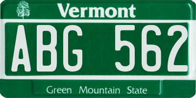 VT license plate ABG562