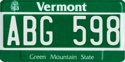 VT license plate ABG598