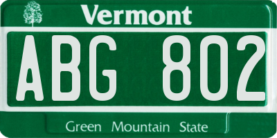 VT license plate ABG802