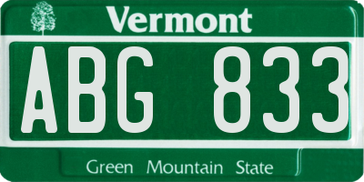 VT license plate ABG833