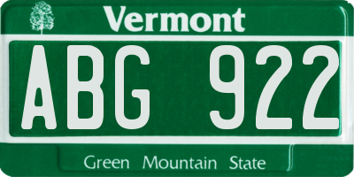 VT license plate ABG922