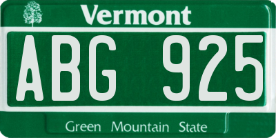 VT license plate ABG925