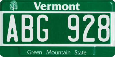 VT license plate ABG928