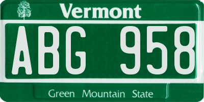 VT license plate ABG958
