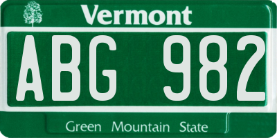 VT license plate ABG982