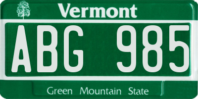 VT license plate ABG985