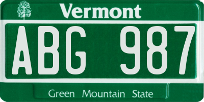 VT license plate ABG987