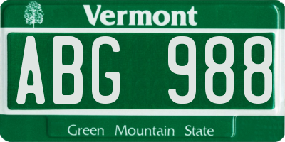 VT license plate ABG988