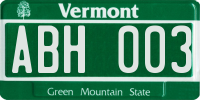 VT license plate ABH003
