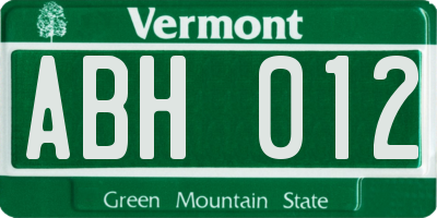 VT license plate ABH012