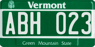 VT license plate ABH023