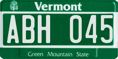 VT license plate ABH045