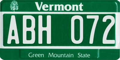 VT license plate ABH072
