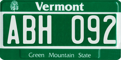 VT license plate ABH092