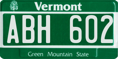 VT license plate ABH602