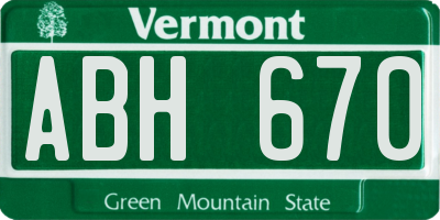 VT license plate ABH670