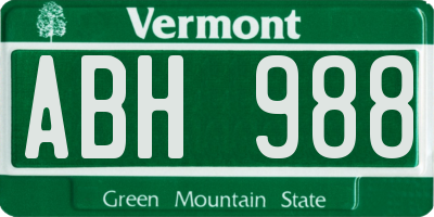 VT license plate ABH988