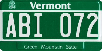 VT license plate ABI072