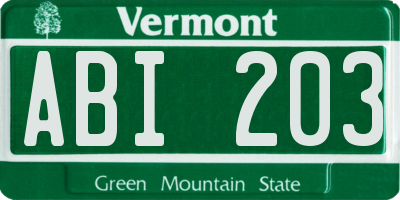 VT license plate ABI203