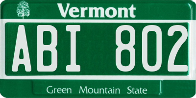 VT license plate ABI802