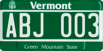 VT license plate ABJ003