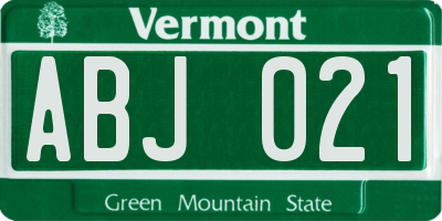 VT license plate ABJ021