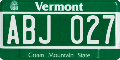 VT license plate ABJ027