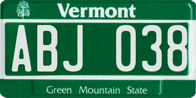 VT license plate ABJ038