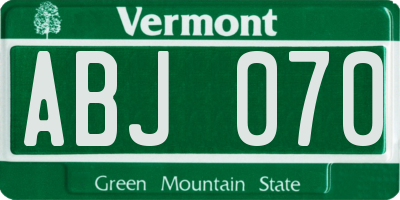 VT license plate ABJ070
