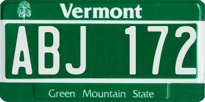 VT license plate ABJ172
