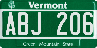 VT license plate ABJ206