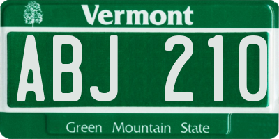 VT license plate ABJ210