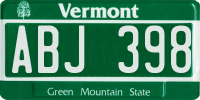 VT license plate ABJ398