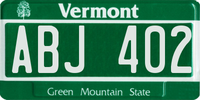 VT license plate ABJ402