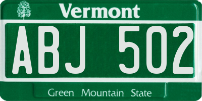 VT license plate ABJ502