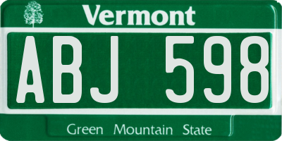 VT license plate ABJ598