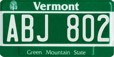 VT license plate ABJ802