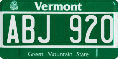 VT license plate ABJ920