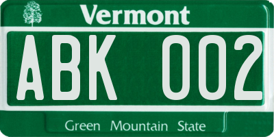 VT license plate ABK002