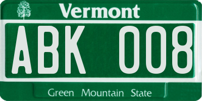 VT license plate ABK008