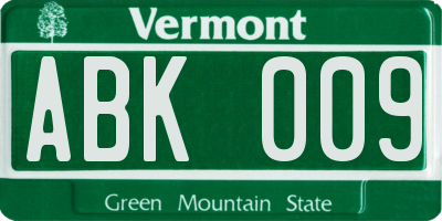 VT license plate ABK009