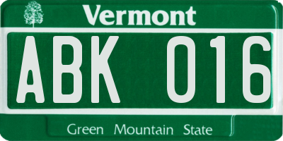 VT license plate ABK016