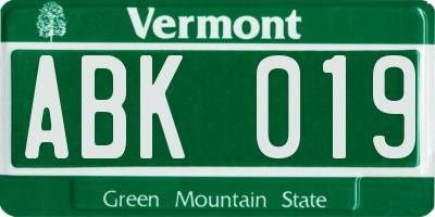 VT license plate ABK019